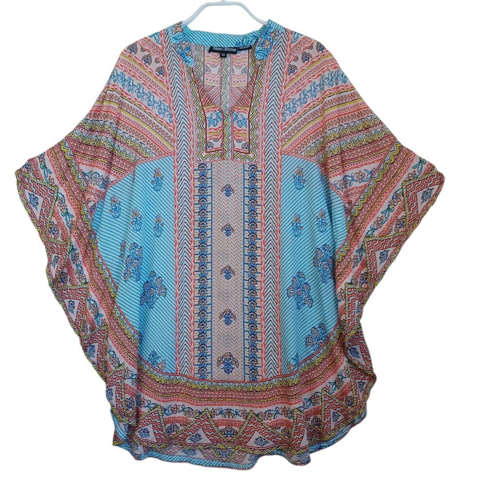 Tolani Tunic Cover Up Colorful Soft Modal V Neck Popover Womens X Small